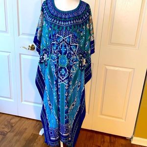 Seven Islands Tropical Blue Caftan MuMu Maxi Dress Swim Coverup one size